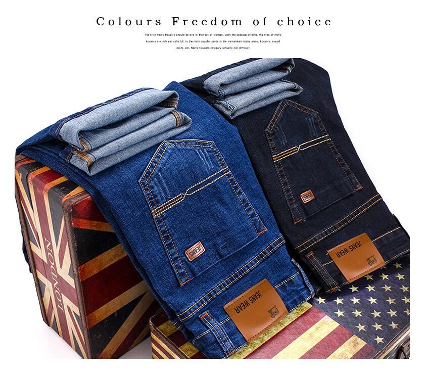 Brother Wang Men's Fashion Business Jeans Classic Style Casual Stretch Slim Jean Pants Male Brand Denim Trousers Black Blue