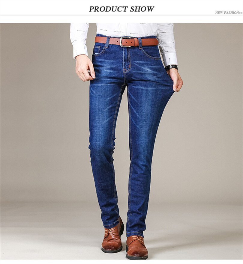 Brother Wang Men's Fashion Business Jeans Classic Style Casual Stretch Slim Jean Pants Male Brand Denim Trousers Black Blue