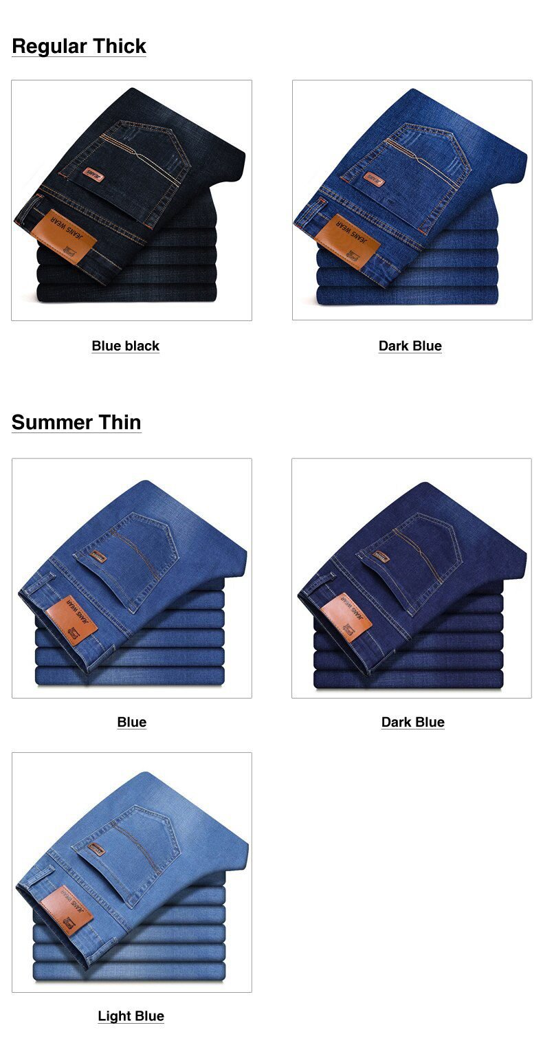 Brother Wang Men's Fashion Business Jeans Classic Style Casual Stretch Slim Jean Pants Male Brand Denim Trousers Black Blue