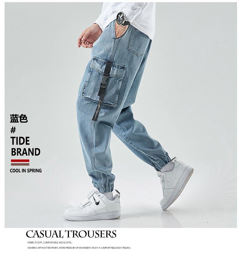 Men Joggers Cargo Denim Pants Baggy Harem Japanese Streetwear Styke Male Ankle Harajuku Casual Hip Hop Jeans Trousers Men