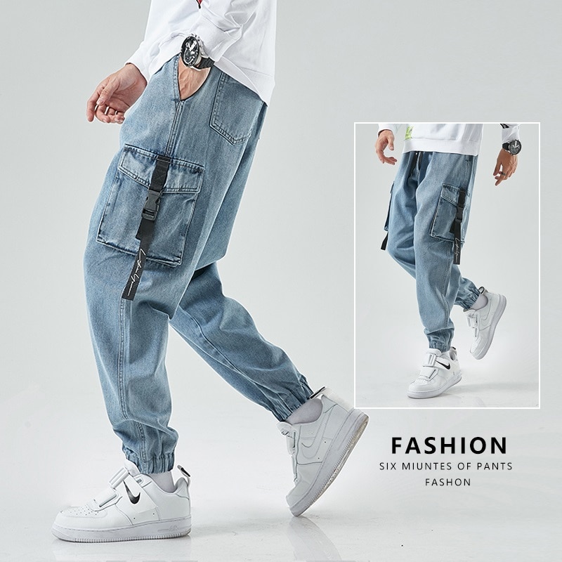 Men's Denim Baggy Harem Japanese Streetwear Pants - MojitoFashion