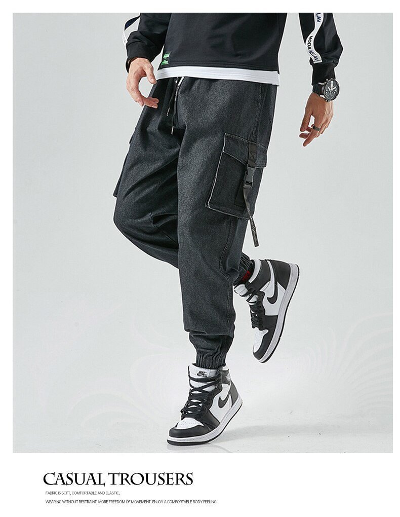 Men Joggers Cargo Denim Pants Baggy Harem Japanese Streetwear Styke Male Ankle Harajuku Casual Hip Hop Jeans Trousers Men