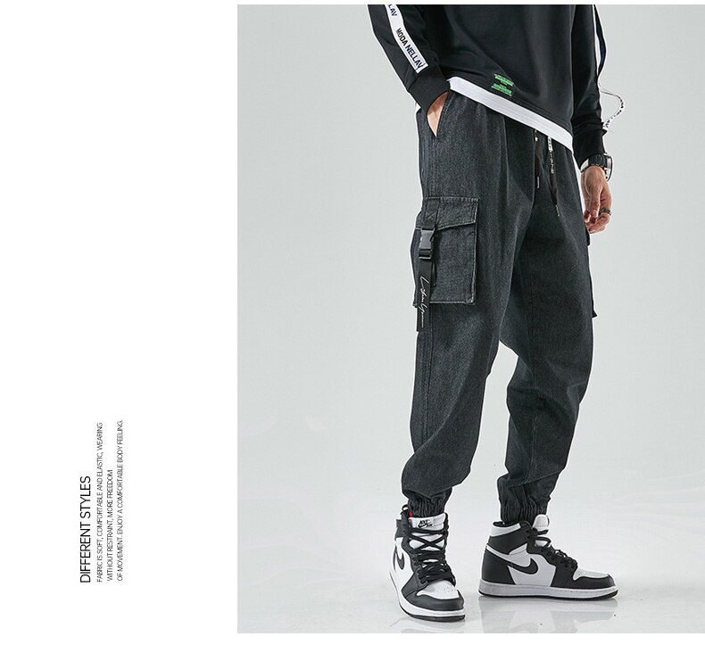 Men Joggers Cargo Denim Pants Baggy Harem Japanese Streetwear Styke Male Ankle Harajuku Casual Hip Hop Jeans Trousers Men