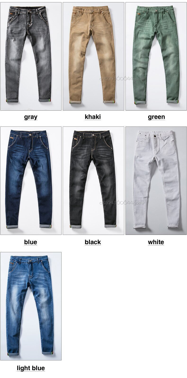 7 Color Men Stretch Skinny Jeans Fashion Casual Slim Fit Denim Trousers Male Gray Black Khaki White Pants Brand