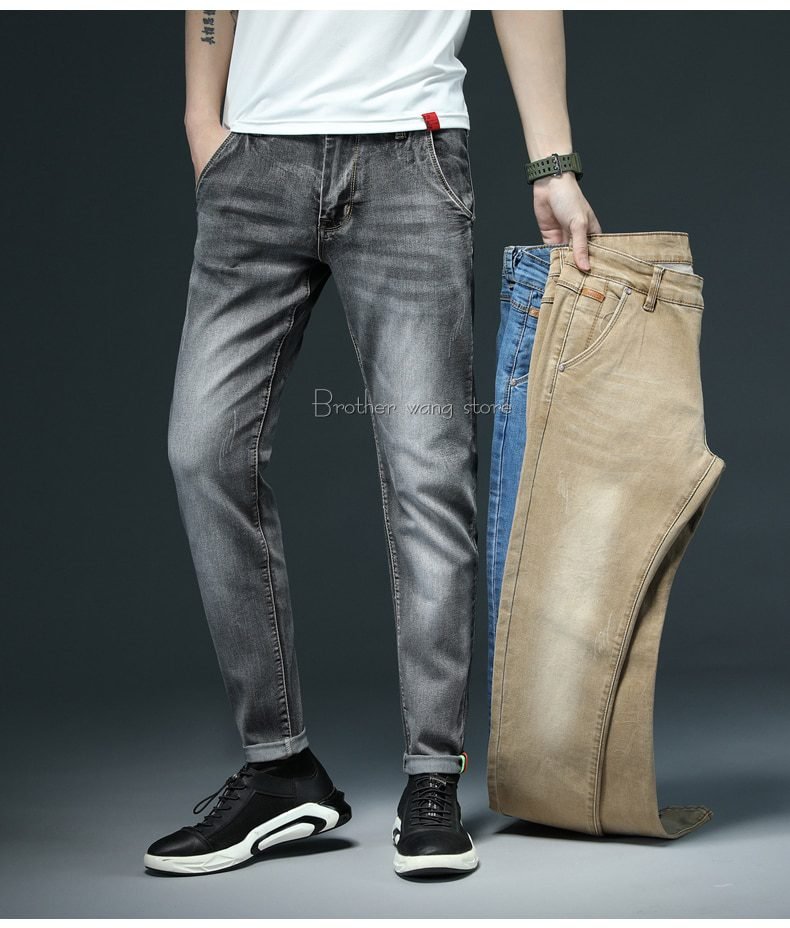7 Color Men Stretch Skinny Jeans Fashion Casual Slim Fit Denim Trousers Male Gray Black Khaki White Pants Brand