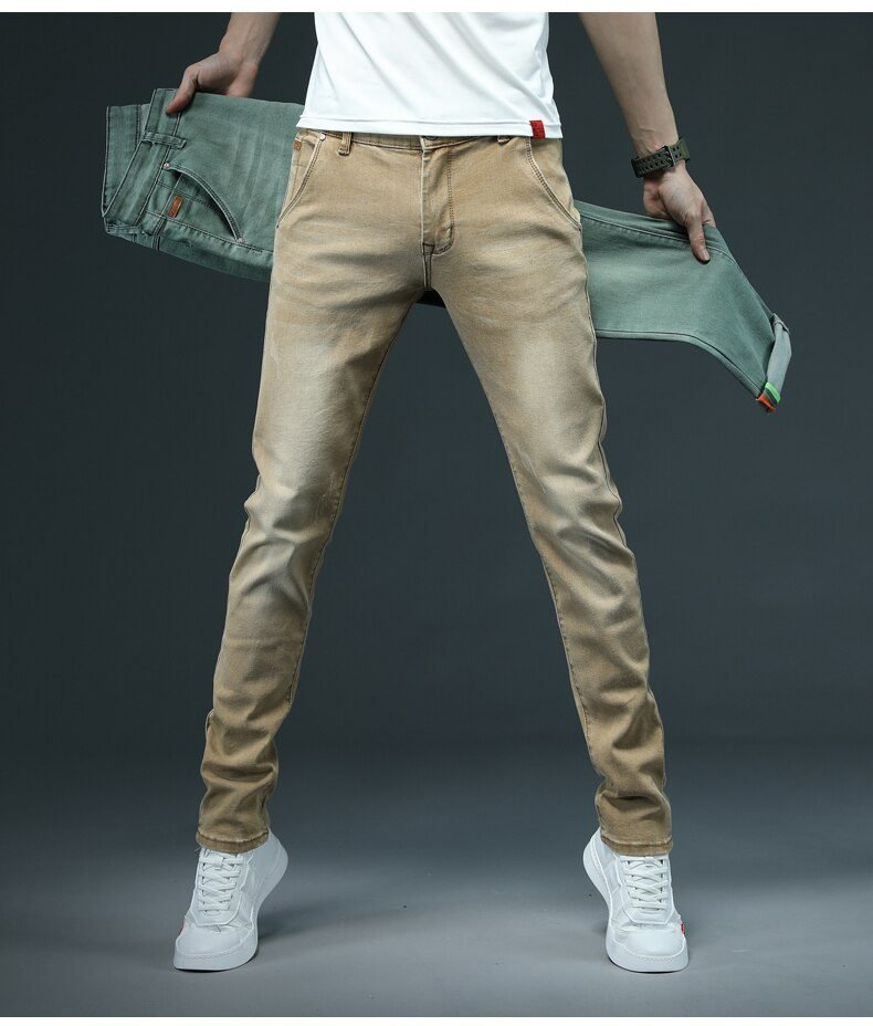 7 Color Men Stretch Skinny Jeans Fashion Casual Slim Fit Denim Trousers Male Gray Black Khaki White Pants Brand