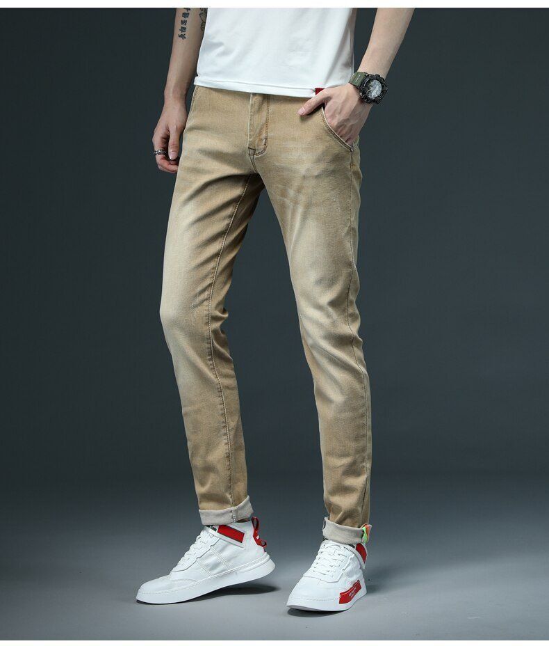 7 Color Men Stretch Skinny Jeans Fashion Casual Slim Fit Denim Trousers Male Gray Black Khaki White Pants Brand