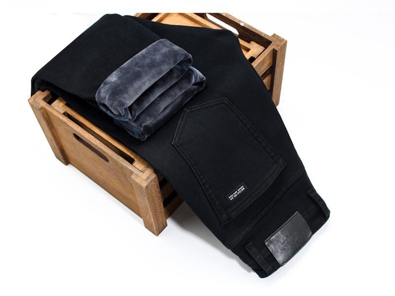 2020 Winter New Men Warm Slim Jeans Elasticity Skinny Black Jeans Fashion Casual Thick Denim Pants Trousers Male Brand Clothes