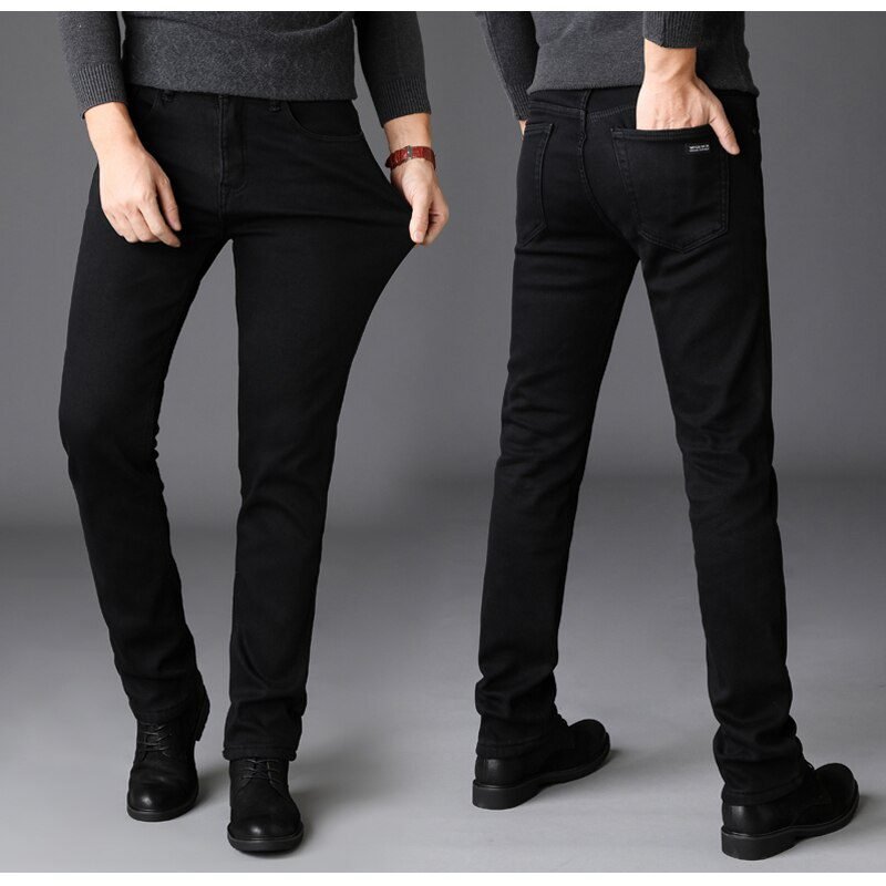 2020 Winter New Men Warm Slim Jeans Elasticity Skinny Black Jeans Fashion Casual Thick Denim Pants Trousers Male Brand Clothes