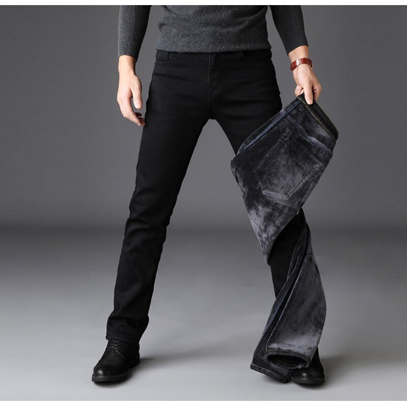 2020 Winter New Men Warm Slim Jeans Elasticity Skinny Black Jeans Fashion Casual Thick Denim Pants Trousers Male Brand Clothes