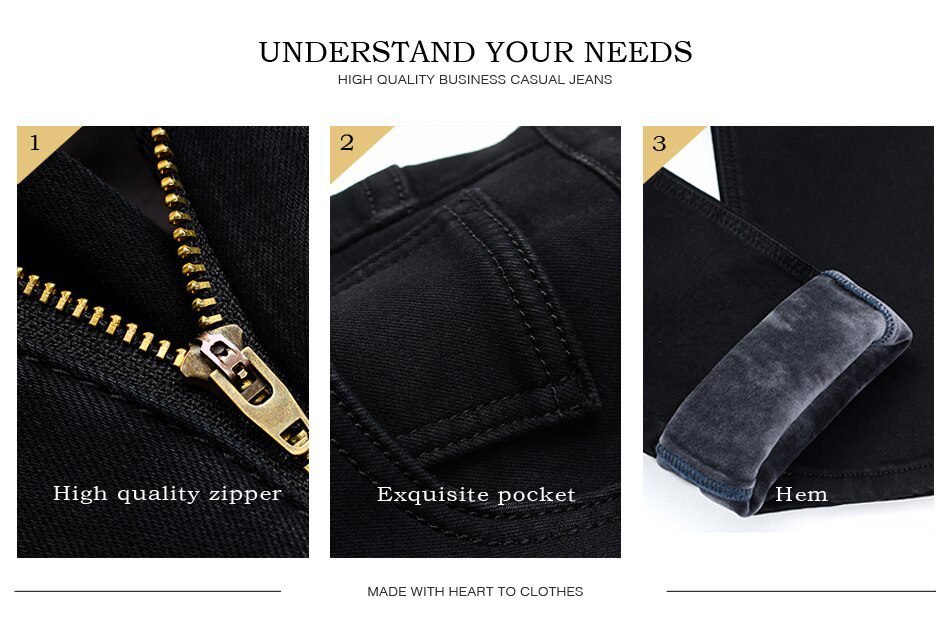 2020 Winter New Men Warm Slim Jeans Elasticity Skinny Black Jeans Fashion Casual Thick Denim Pants Trousers Male Brand Clothes