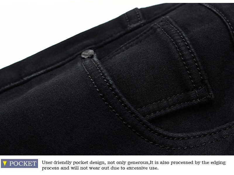 2020 Winter Jeans Men Black Slim Fit Stretch Thick Velvet Pants Warm Jeans Casual Fleece Trousers Male Plus Size