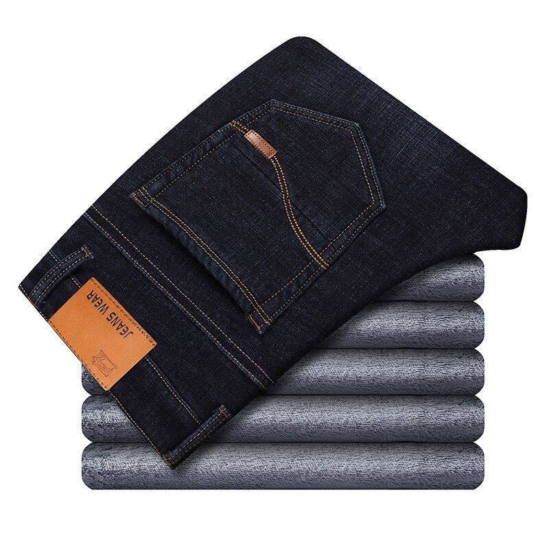 2020 Winter Jeans Men Black Slim Fit Stretch Thick Velvet Pants Warm Jeans Casual Fleece Trousers Male Plus Size