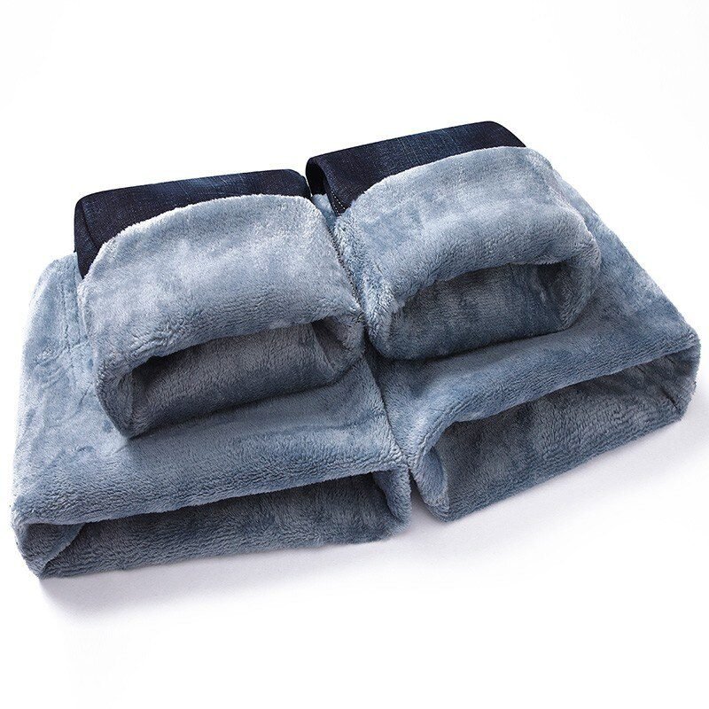 2020 Winter Jeans Men Black Slim Fit Stretch Thick Velvet Pants Warm Jeans Casual Fleece Trousers Male Plus Size