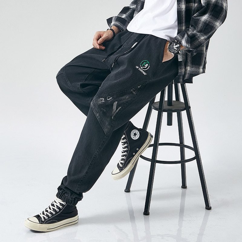 Plus Size Jeans Men Loose Joggers Streetwear Harem Jeans Cargo Pants Ankle-Length Denim Trousers