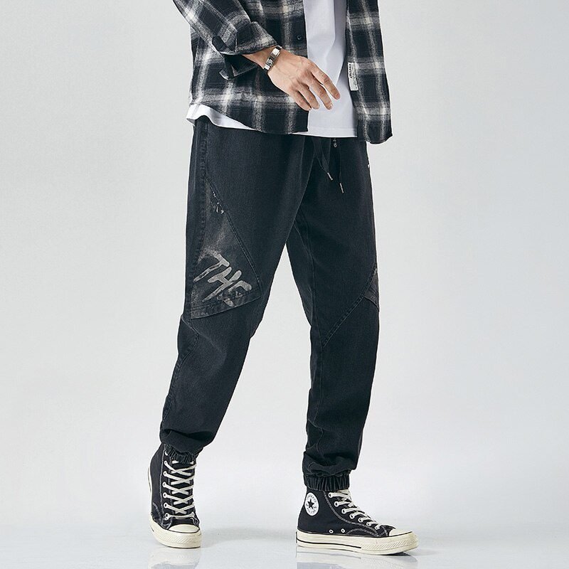 Plus Size Jeans Men Loose Joggers Streetwear Harem Jeans Cargo Pants Ankle-Length Denim Trousers