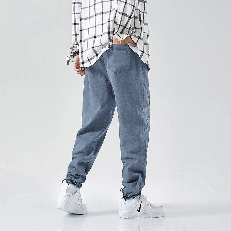 Plus Size Jeans Men Loose Joggers Streetwear Harem Jeans Cargo Pants Ankle-Length Denim Trousers