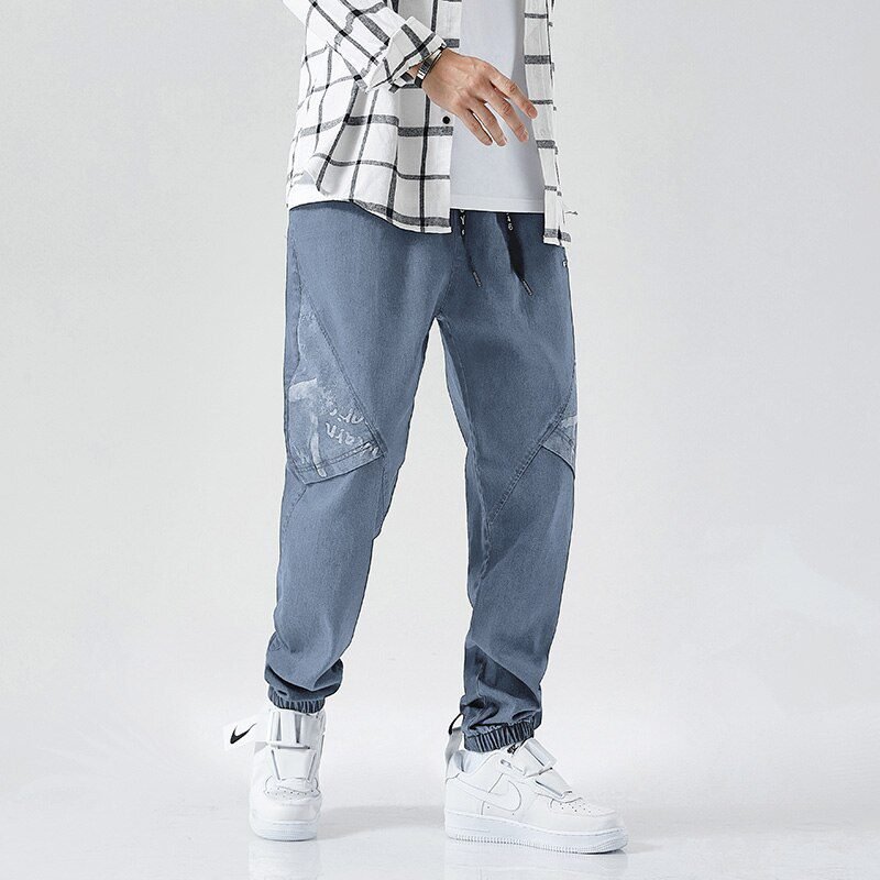 Plus Size Jeans Men Loose Joggers Streetwear Harem Jeans Cargo Pants Ankle-Length Denim Trousers
