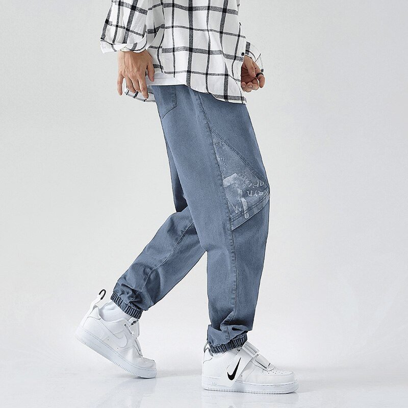 Plus Size Jeans Men Loose Joggers Streetwear Harem Jeans Cargo Pants Ankle-Length Denim Trousers