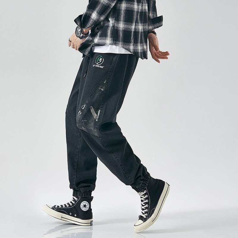 Plus Size Jeans Men Loose Joggers Streetwear Harem Jeans Cargo Pants Ankle-Length Denim Trousers