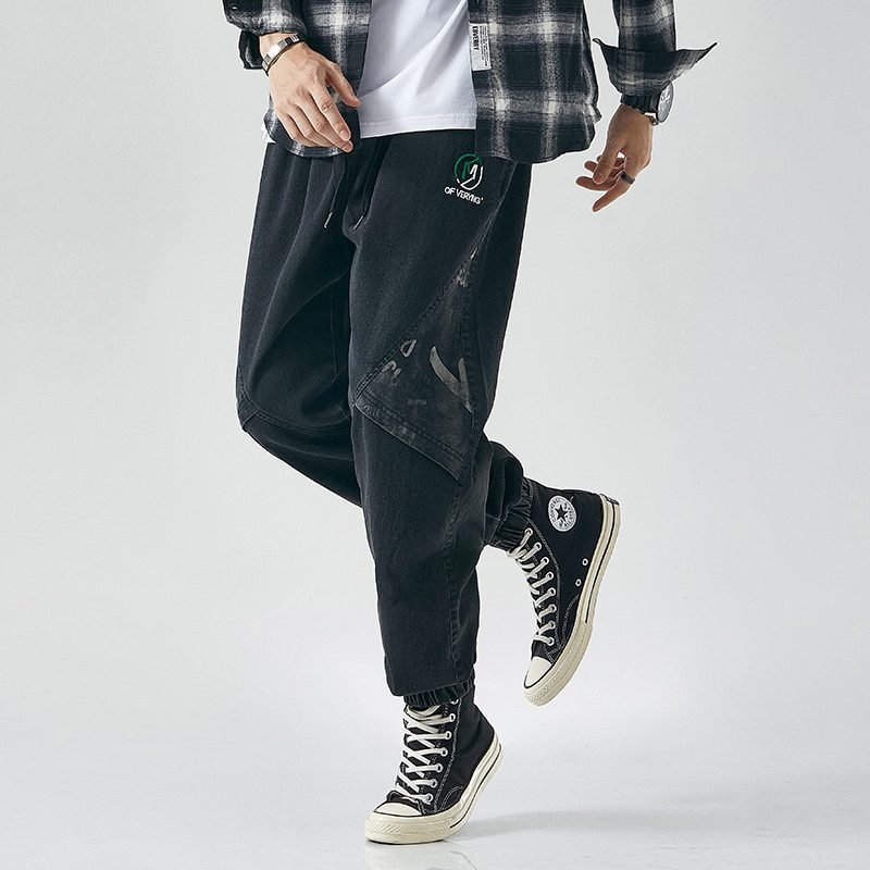 Plus Size Jeans Men Loose Joggers Streetwear Harem Jeans Cargo Pants Ankle-Length Denim Trousers