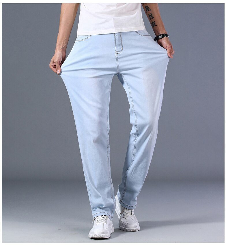 7 Colors Available Men's Thin Straight-leg Loose Jeans 2021 Summer New Classic Style Advanced Stretch Loose Pants Male Brand