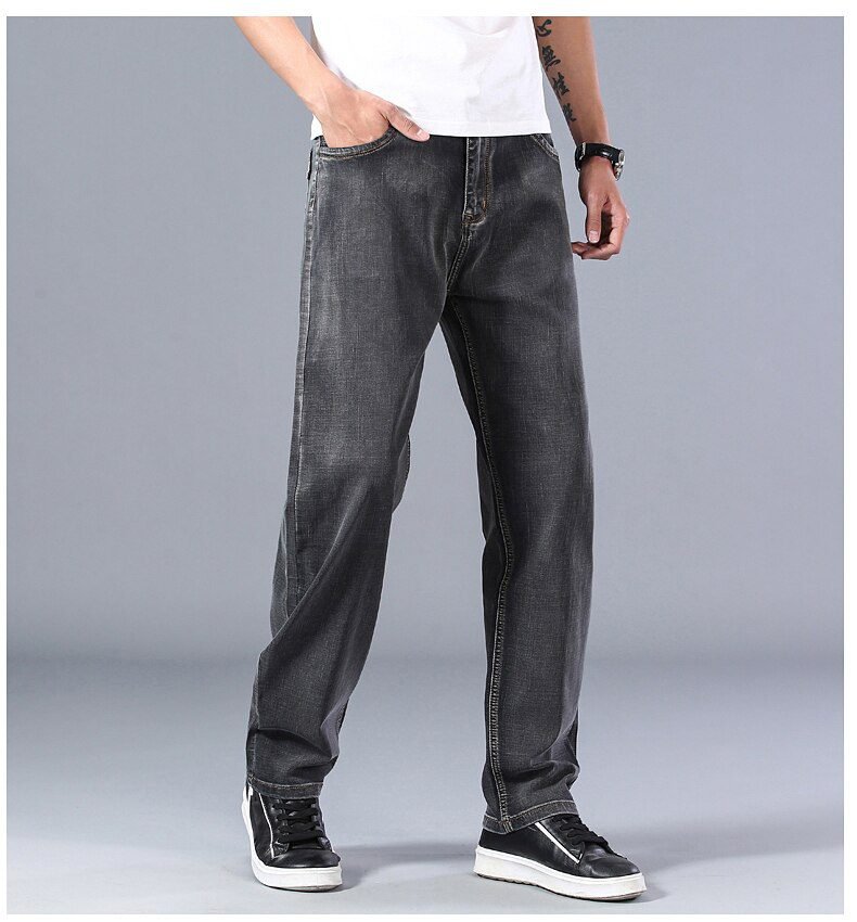 7 Colors Available Men's Thin Straight-leg Loose Jeans 2021 Summer New Classic Style Advanced Stretch Loose Pants Male Brand