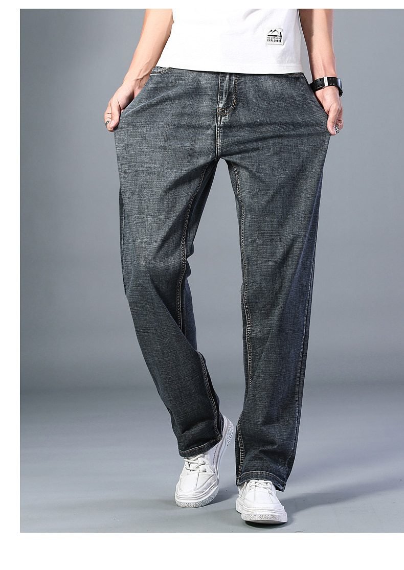 7 Colors Available Men's Thin Straight-leg Loose Jeans 2021 Summer New Classic Style Advanced Stretch Loose Pants Male Brand