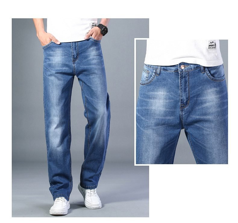 7 Colors Available Men's Thin Straight-leg Loose Jeans 2021 Summer New Classic Style Advanced Stretch Loose Pants Male Brand