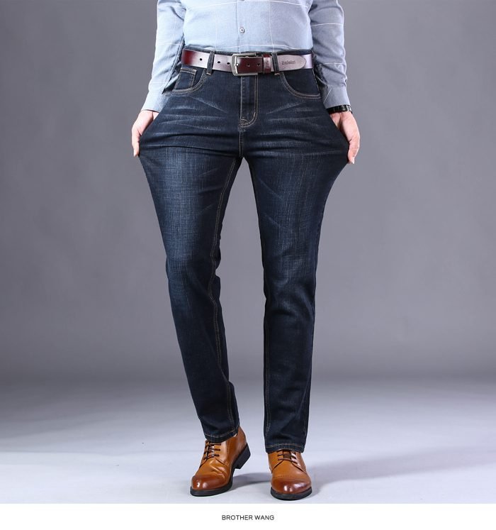 2021 New Men's Stretch Regular Fit Jeans Business Casual Classic Style Fashion Denim Trousers Male Black Blue Gray Pants