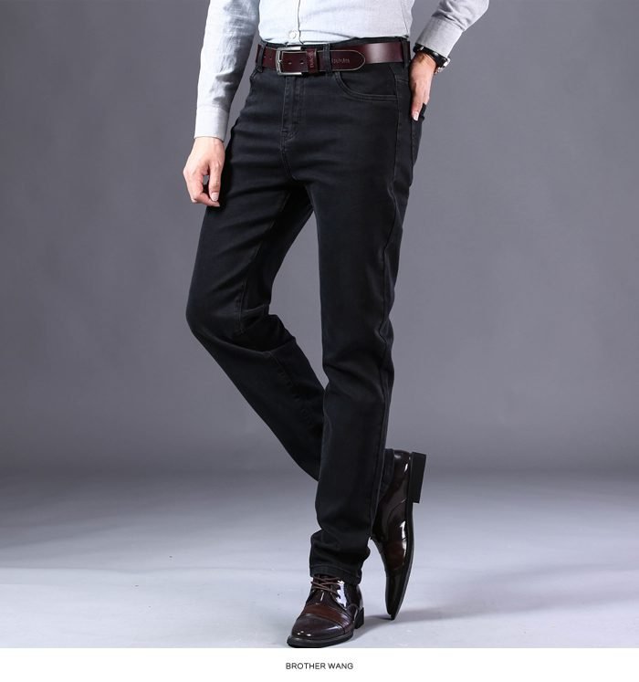 2021 New Men's Stretch Regular Fit Jeans Business Casual Classic Style Fashion Denim Trousers Male Black Blue Gray Pants