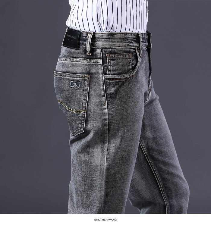 2021 New Men's Stretch Regular Fit Jeans Business Casual Classic Style Fashion Denim Trousers Male Black Blue Gray Pants