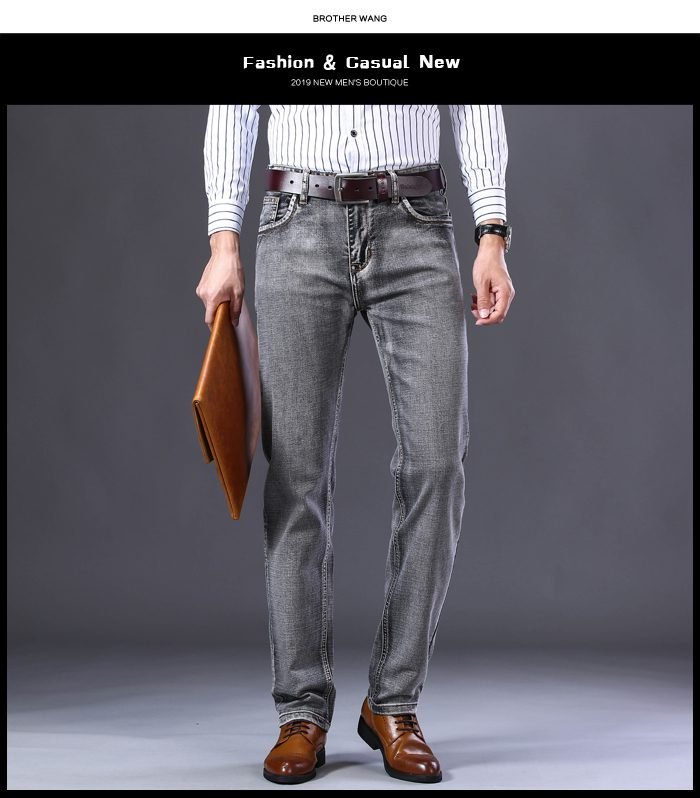 2021 New Men's Stretch Regular Fit Jeans Business Casual Classic Style Fashion Denim Trousers Male Black Blue Gray Pants