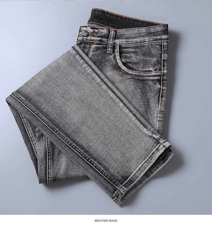 2021 New Men's Stretch Regular Fit Jeans Business Casual Classic Style Fashion Denim Trousers Male Black Blue Gray Pants
