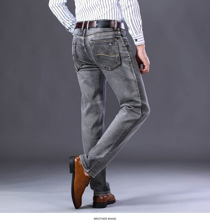 2021 New Men's Stretch Regular Fit Jeans Business Casual Classic Style Fashion Denim Trousers Male Black Blue Gray Pants