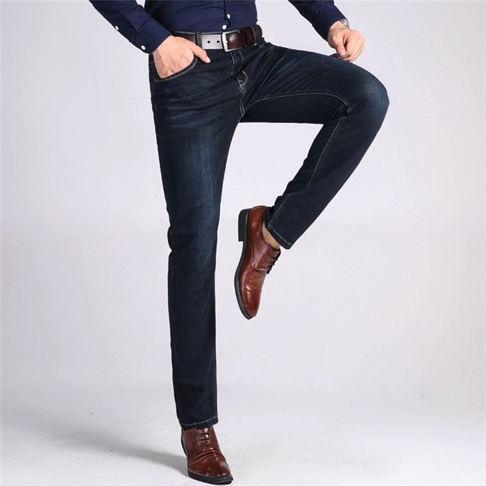 Brother Wang Classic Style Men Brand Jeans Business Casual Stretch Slim Denim Pants Light Blue Black Trousers Male