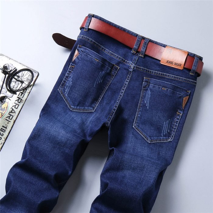 Brother Wang Classic Style Men Brand Jeans Business Casual Stretch Slim Denim Pants Light Blue Black Trousers Male