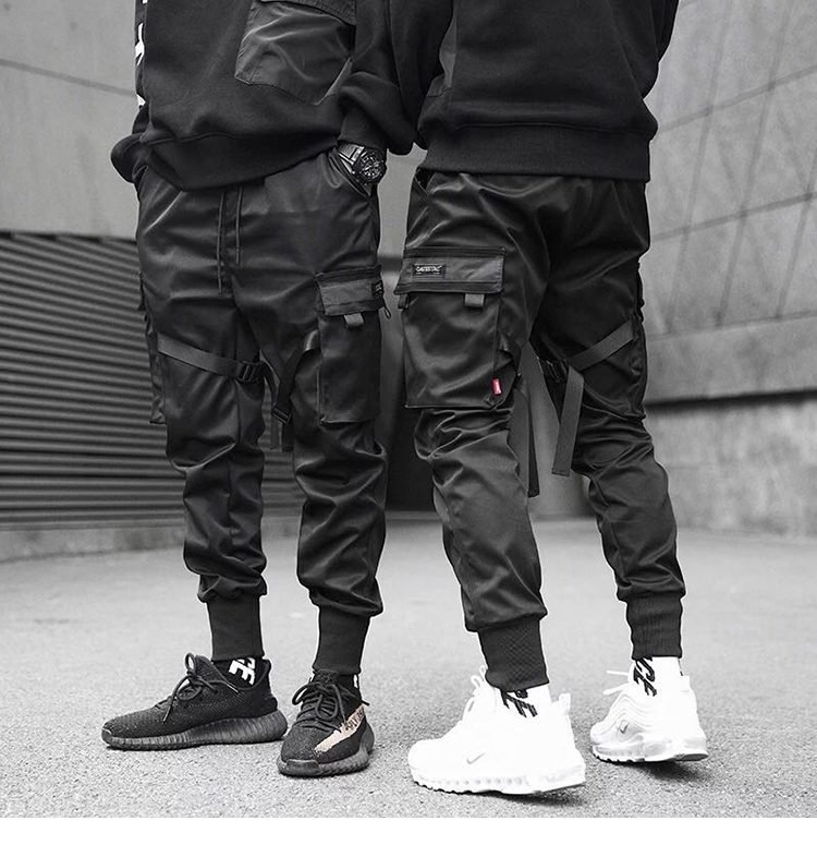 2020 Hip Hop Cargo Pants Pockets Men Streetwear Harajuku Joggers Pants HipHop Swag Ribbion Harem Pants Fashion Casual Trousers