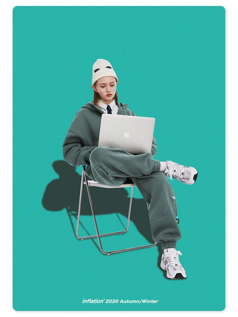 INFLATION Fleece Loose Fit Men Sweatpant In Pure Color 2020 Winter Elastic Waist Sweatpant Streetwear Men Outdoor Pants 3206W