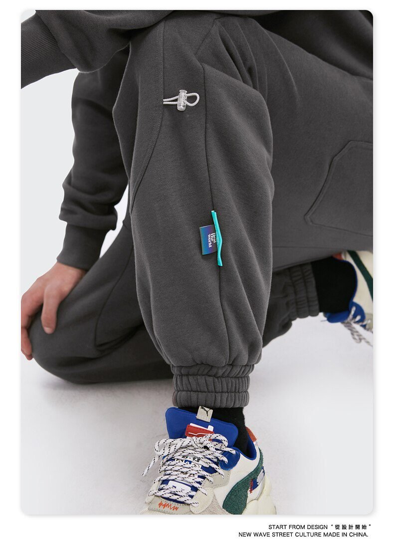 INFLATION Fleece Loose Fit Men Sweatpant In Pure Color 2020 Winter Elastic Waist Sweatpant Streetwear Men Outdoor Pants 3206W