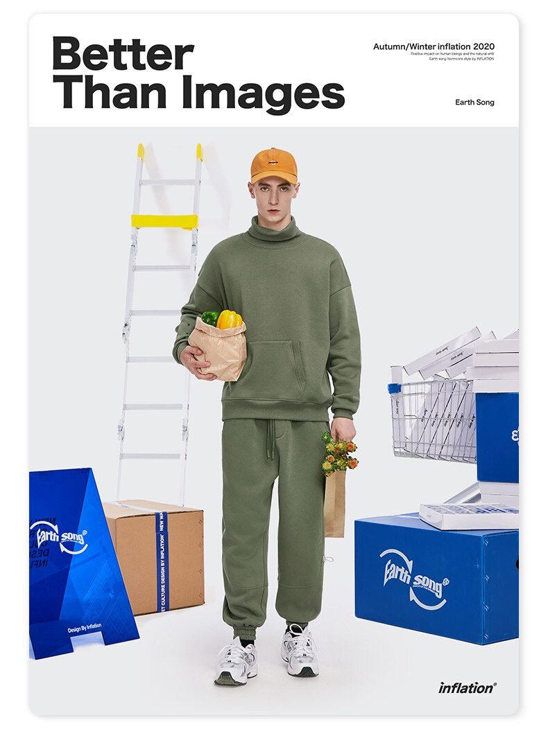 INFLATION Fleece Loose Fit Men Sweatpant In Pure Color 2020 Winter Elastic Waist Sweatpant Streetwear Men Outdoor Pants 3206W