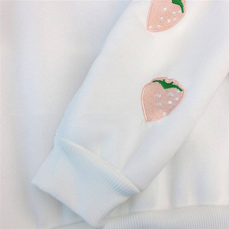 Harajuku Strawberry Embroidery Lavender Pink Sweatshirt Autumn Winter Women Kawaii Loose Long Sleeves Tops Oversized Hoodies XXL