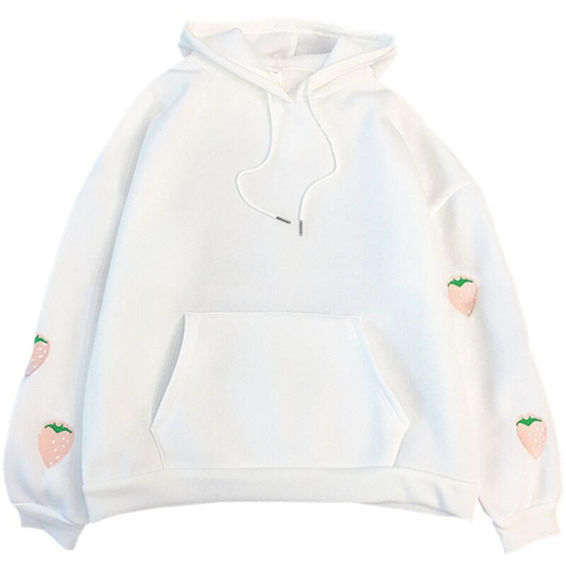 Harajuku Strawberry Embroidery Lavender Pink Sweatshirt Autumn Winter Women Kawaii Loose Long Sleeves Tops Oversized Hoodies XXL