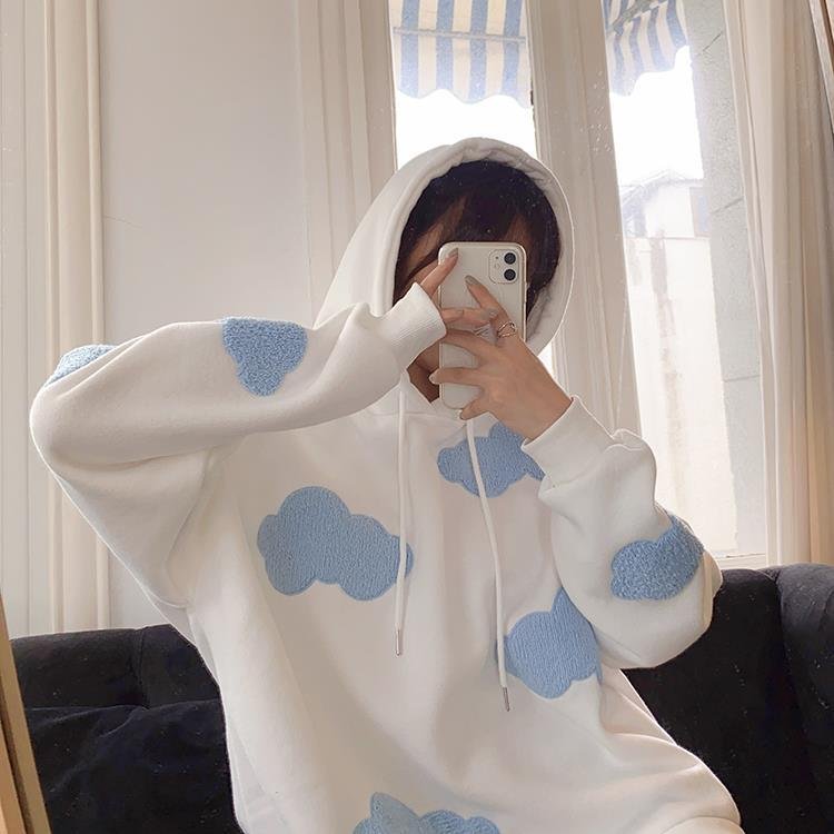 Korean Sweatshirt Women Winter 2021 Fashion Clouds Pullover Women Plus Velvet Warm Long Sleeve Tops Casual Hoodies Kawaii Female