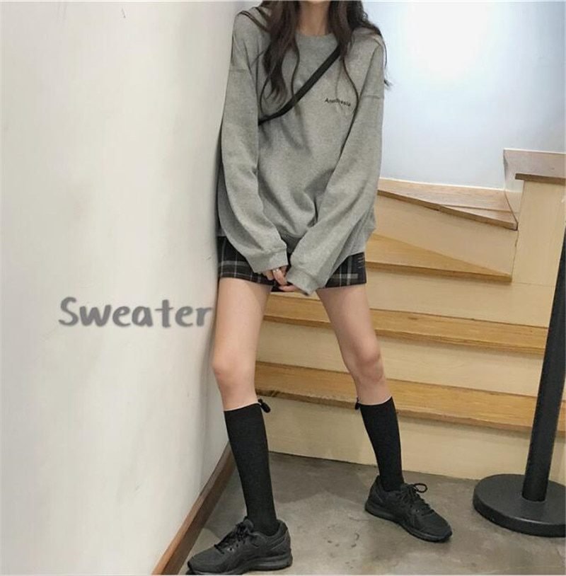 Jielur 2021 New Kpop Letter Hoody Fashion Korean Thin Chic Women's Sweatshirts Cool Navy Blue Gray Hoodies for Women M-XXL