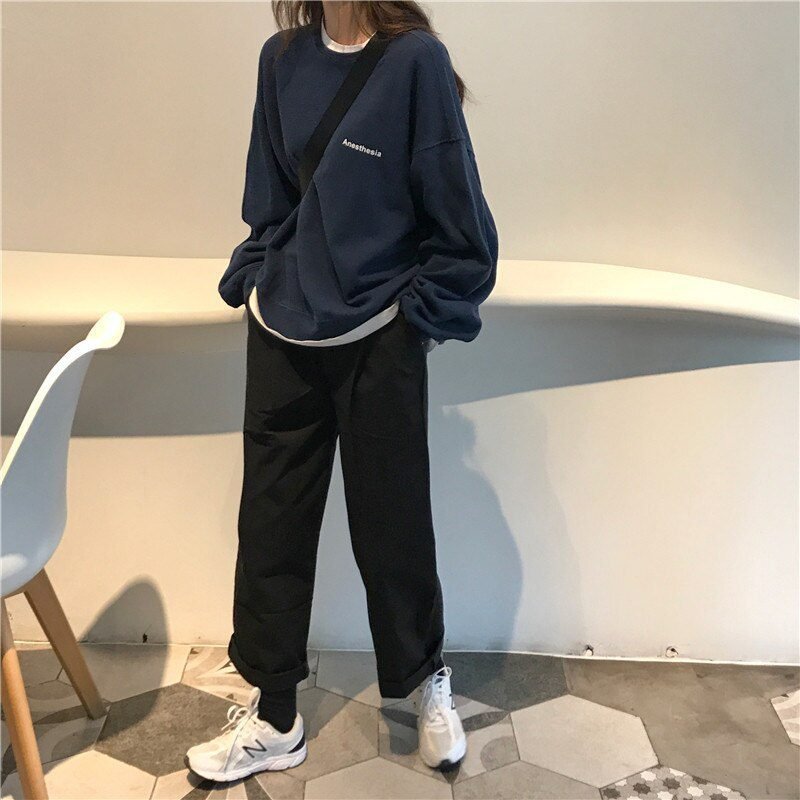 Jielur 2021 New Kpop Letter Hoody Fashion Korean Thin Chic Women's Sweatshirts Cool Navy Blue Gray Hoodies for Women M-XXL