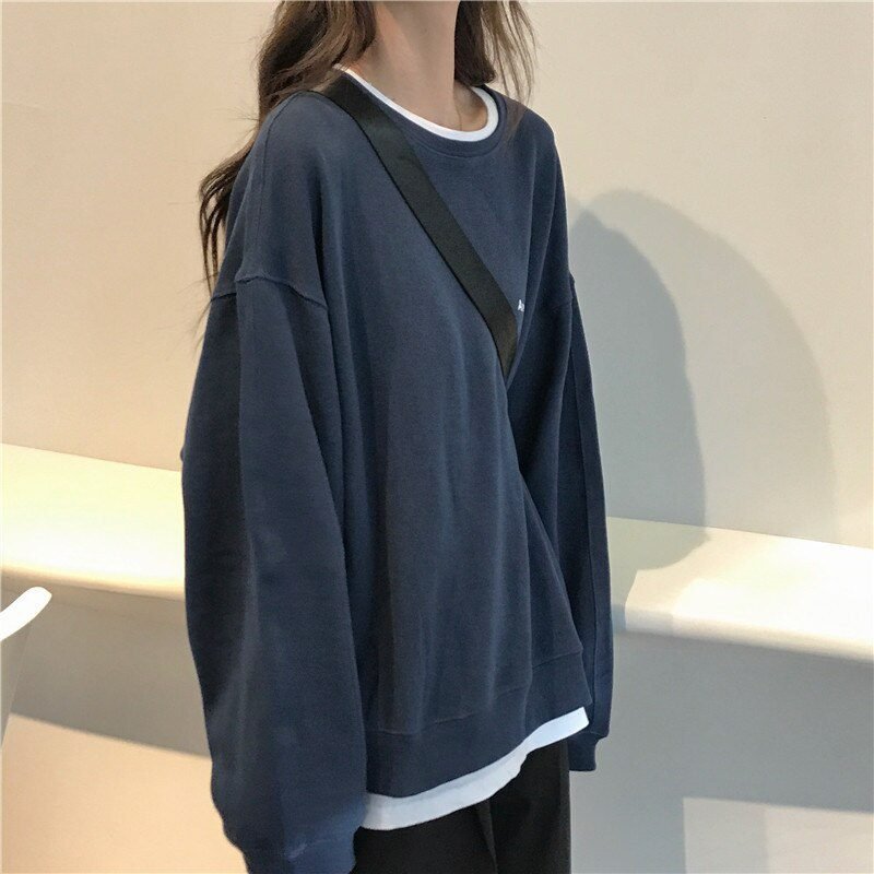 Jielur 2021 New Kpop Letter Hoody Fashion Korean Thin Chic Women's Sweatshirts Cool Navy Blue Gray Hoodies for Women M-XXL