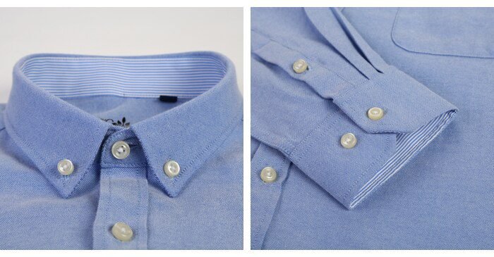 Men's Long Sleeve Oxford Plaid Striped Casual Shirt Front Patch Chest Pocket Regular-fit Button-down Collar Thick Work Shirts