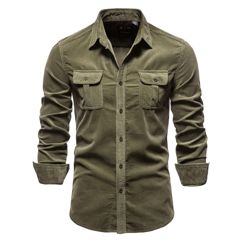 2020 New Single Breasted 100% Cotton Men's Shirt Business Casual Fashion Solid Color Corduroy Men Shirts Autumn Slim Shirt Men