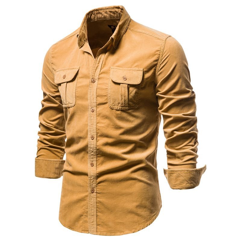 2020 New Single Breasted 100% Cotton Men's Shirt Business Casual Fashion Solid Color Corduroy Men Shirts Autumn Slim Shirt Men